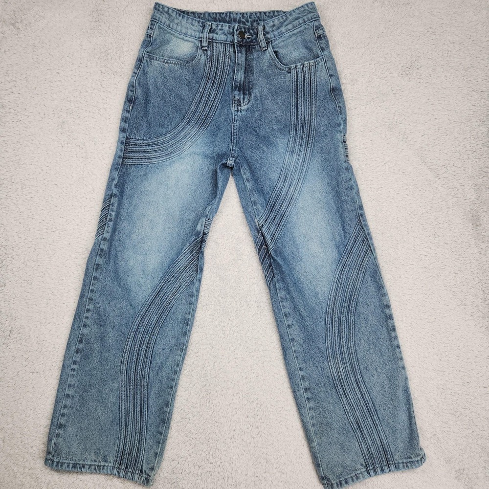 SUMWON Jeans Womens XS 27 Light Wash High Rise Relaxed Straight Distressed Denim